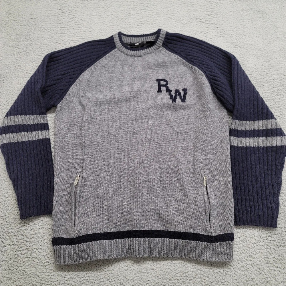 Rocawear Sweater Mens Large Gray Blue Wool Blend Vintage RW Spellout Knit Y2K 90